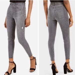 Spanx Pull On Stretch Skinny Raw Hem Jeans Vintage Gray Medium
